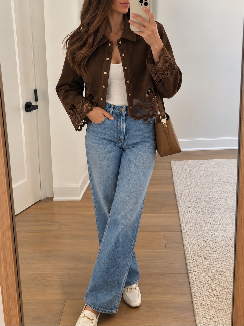 NWT Bagatelle Brown Faux Suede Cutout Cropped Jacket Gold Buttons M